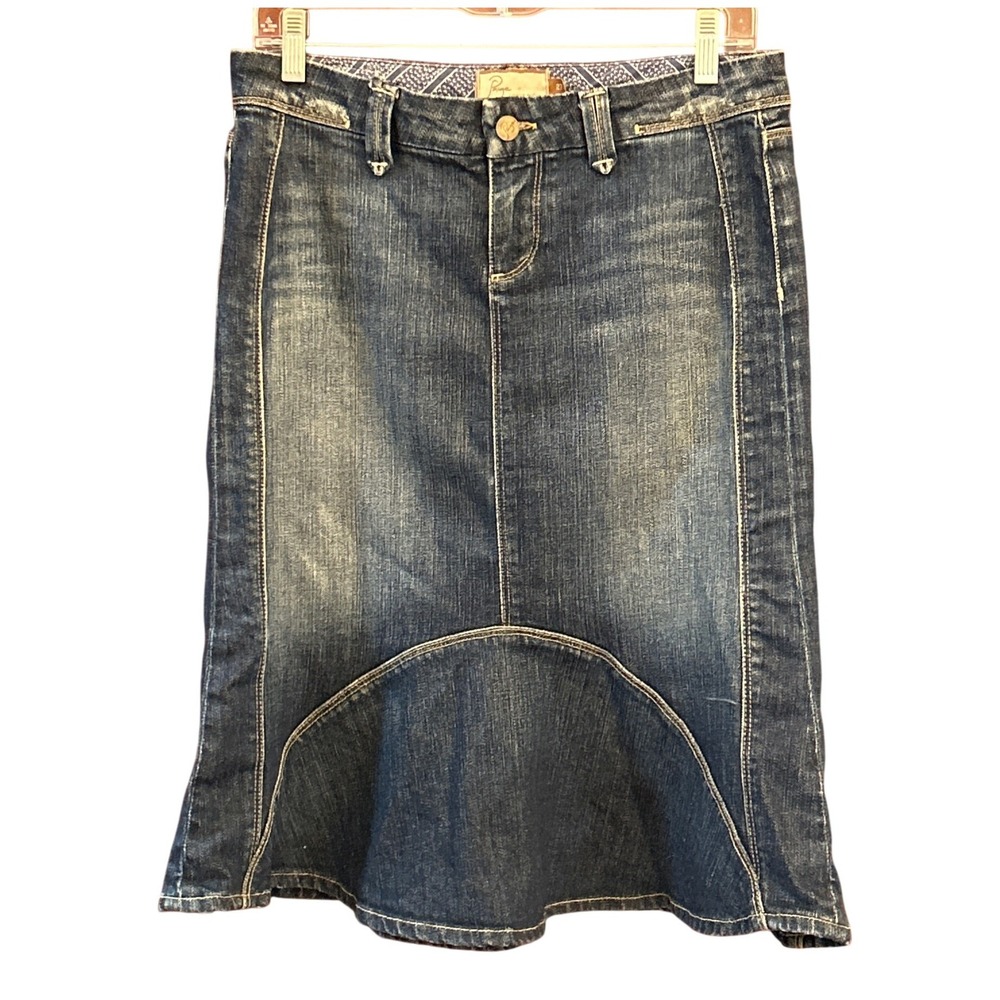 Paige Premium Denim Kelton Skirt Blue Jean Midi Made in USA Y2K Vintage